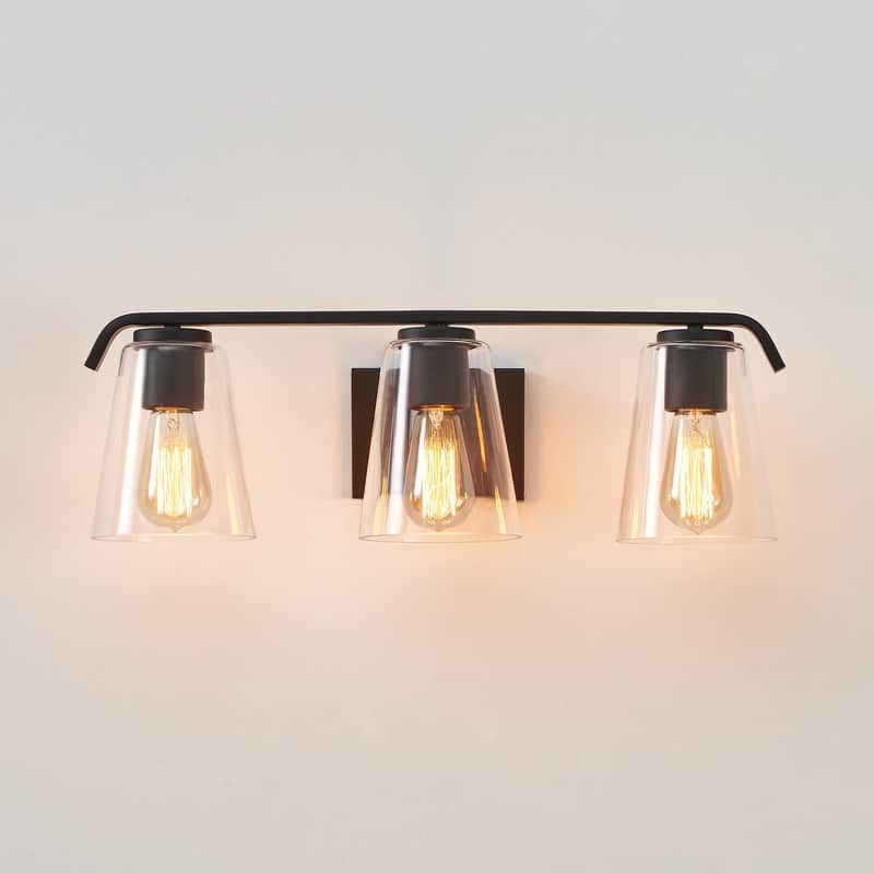 KAWOTI 22.25’’ 3-Light Painted Black Vanity Light with Clear Glass Shades - L22.25" * D7.5" * H7.3" - L22.25" x D7.5" x H7.3"