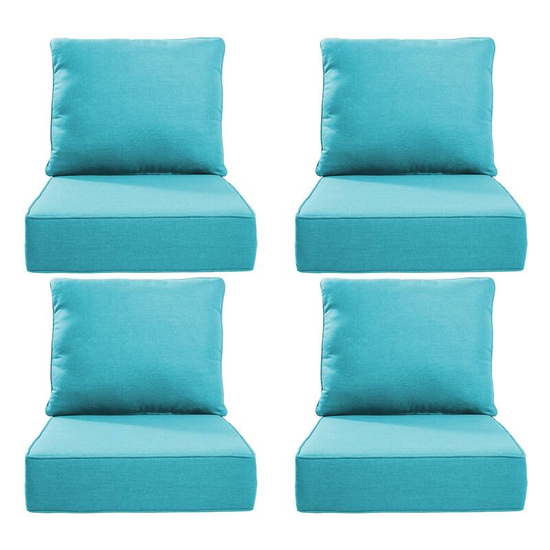 22" W x 24" D x 6" T Outdoor Lounge Chair Replacement Cushion Set Water and Fade Resistant - 4 Sets - Light Blue