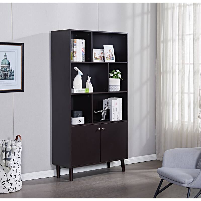 67" Bookcase with Doors, 3-tier Bookshelf