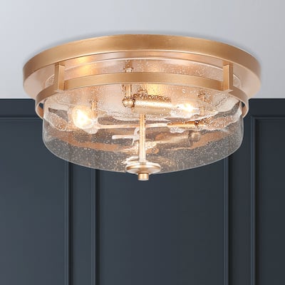 Zargla Modern 3-Light Seeded Glass Brass Gold Flush Mount Light - D13.5"x H6.5"