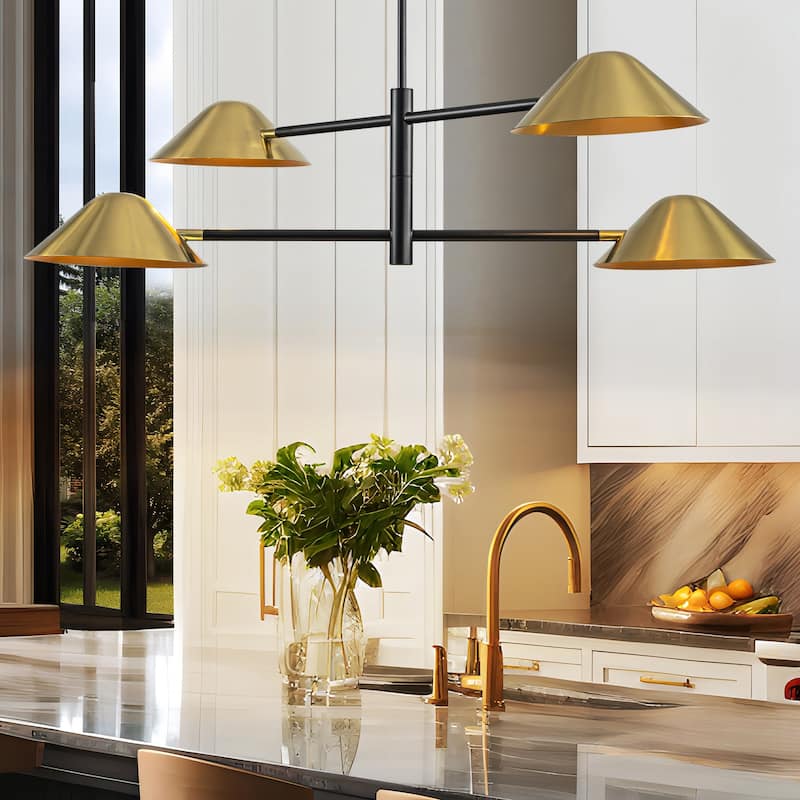 4-Light Modern Industrial Linear Sputnik Gold Chandelier for Dining Room/Living Room