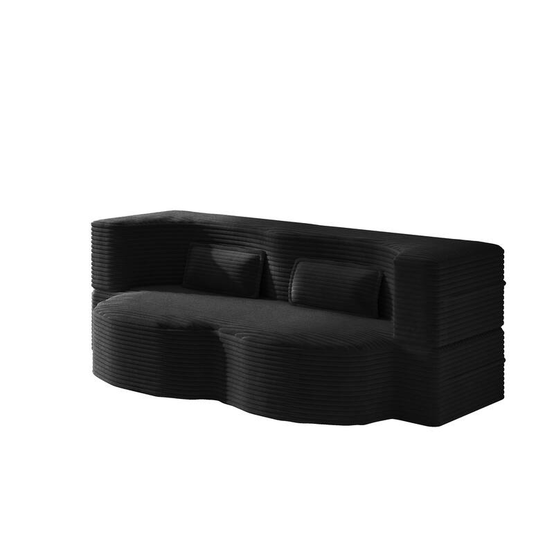 Modern Floor Sofa with 2 Pillows,Convertible Teddy Fabric Foam-Filled Sleeper Sofa Bed