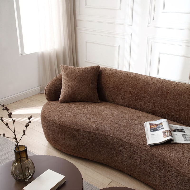 Modern Fabric Curved Sofa, 3 Seat Cloud Boucle Sofa