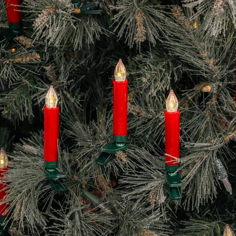 LED Red Clip-On Flameless Christmas Taper Candles with Timer - 4.5"
