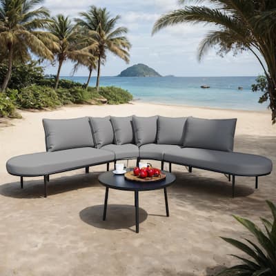 Outdoor Patio Half-Moon Sofa Set w/ Cushions, Coffee Table,All-Weather