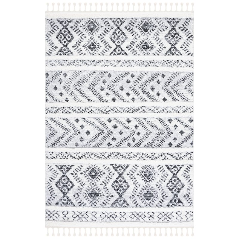 SAFAVIEH Moroccan Tassel Shag Ilijana 2-inch Thick Rug - 6'7" Square - Ivory/Grey
