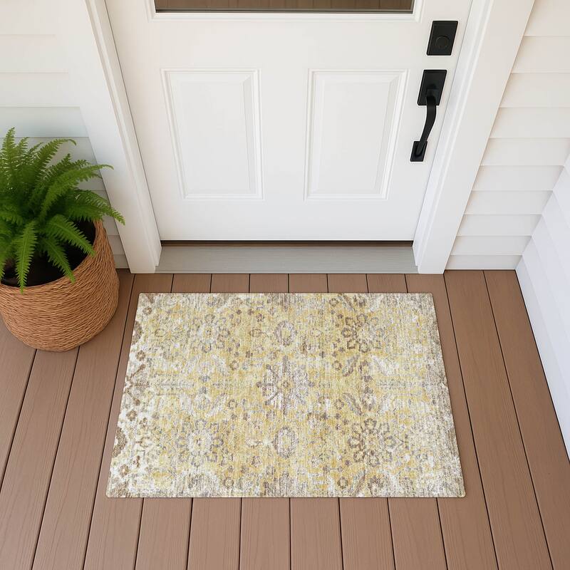 Machine Washable Indoor/ Outdoor Global Firestone Chantille Rug - Gold - 1'8" x 2'6"