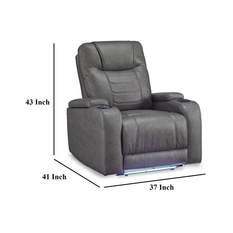 Scon Power Recliner Chair, 37 Inch, LED Light, Gray Faux Leather
