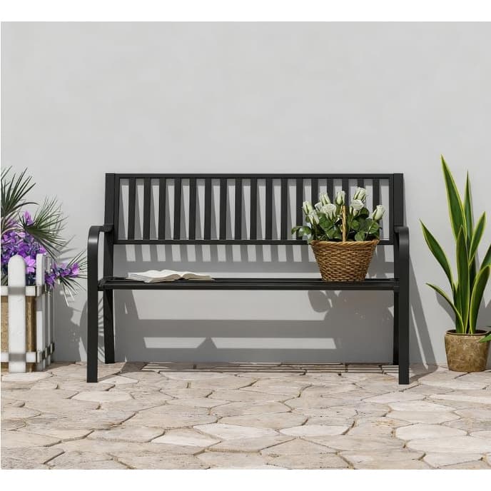 GDFStudio - Marcus Contemporary Outdoor Garden Bench with Ergonomic Patio Comfort and Durable Steel Construction - Garden Bench