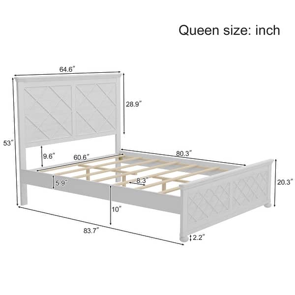 Coastal Farmhouse Solid Wood Queen Size Bed Frame, No Box Spring Needed, Antique White