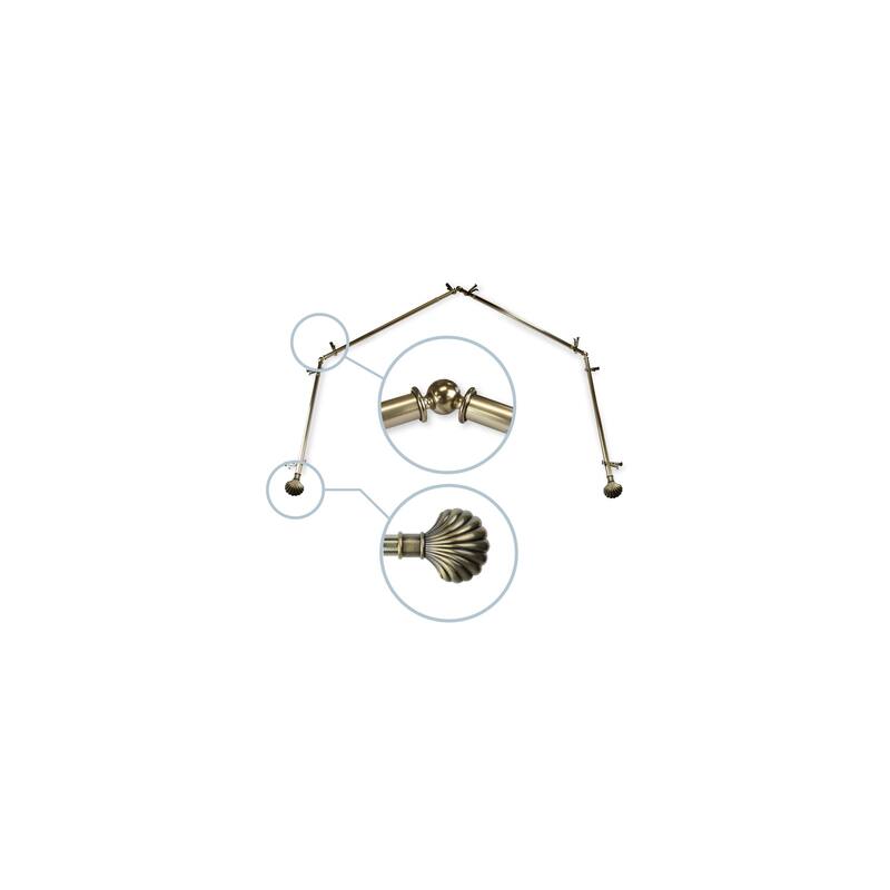 Mediterranean Curtain Rods & Hardware Set - Telescoping Rods 20-72 Inch, Antique Brass Finials - M
