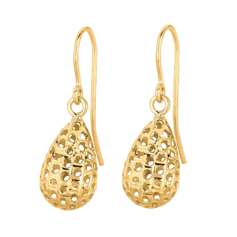 Curata 14k Yellow Gold 24x8mm Birdcage Tear Drop Dangle Hook Earrings