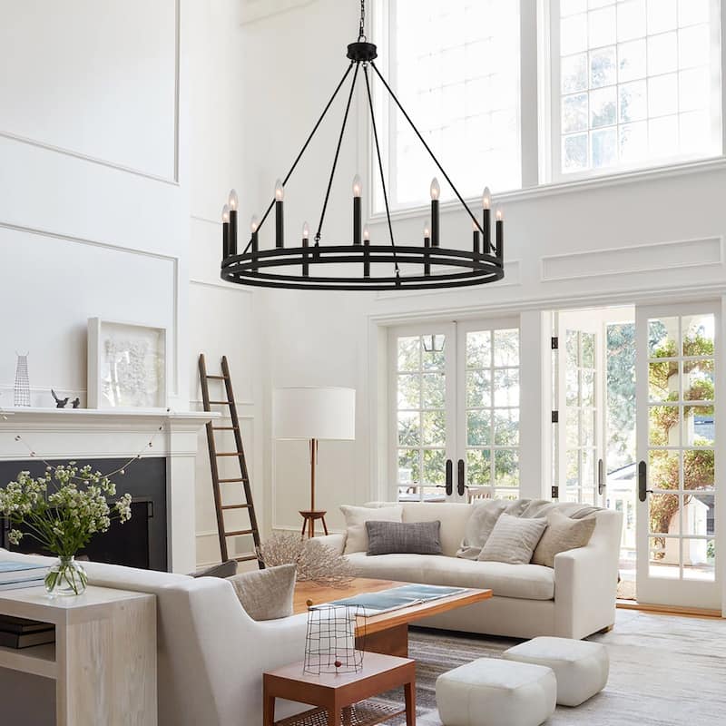 Acroma 12-light 40In Farmhouse Updated Wagon Wheel Chandelier Candle Lighting