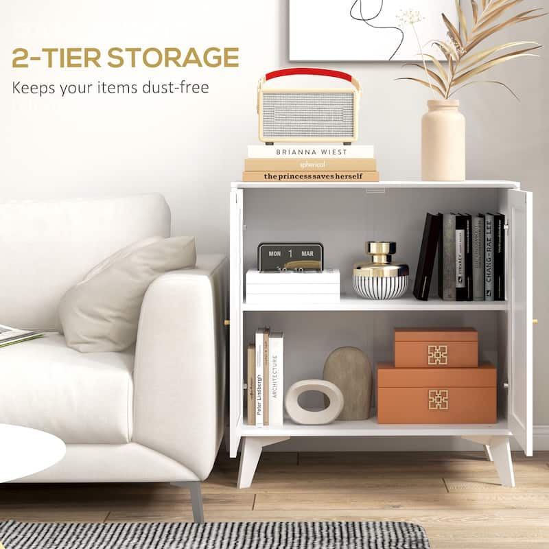 HOMCOM Boho Storage Cabinet, Kitchen Cabinet with 2 Rattan Doors and Adjustable Shelf for Living Room, Hallway, White