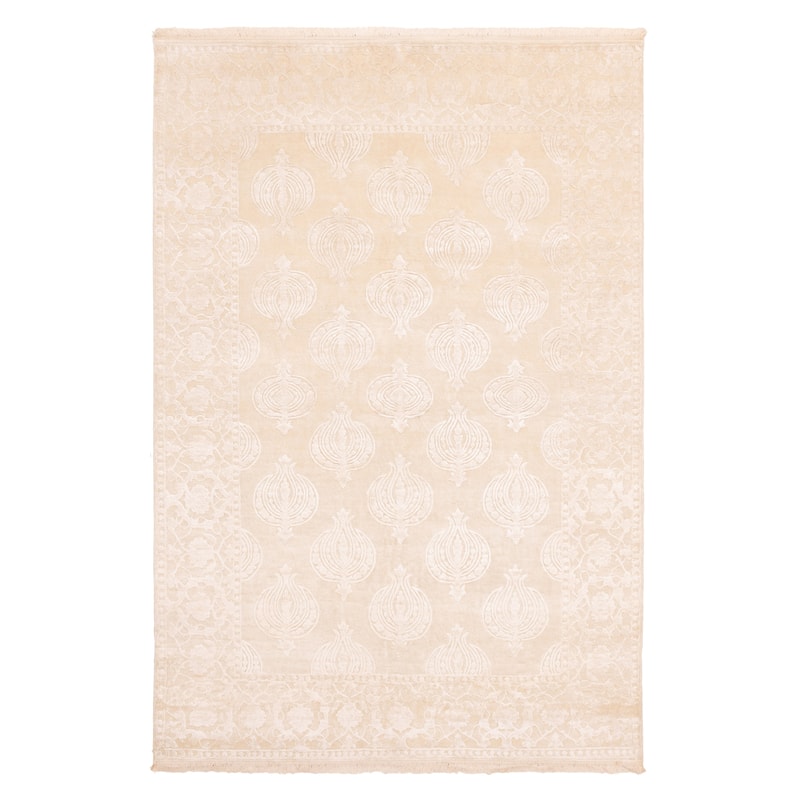 ECARPETGALLERY Hand-knotted Mirzapur Light Khaki Silk, Wool Rug - 5'6 x 8'1
