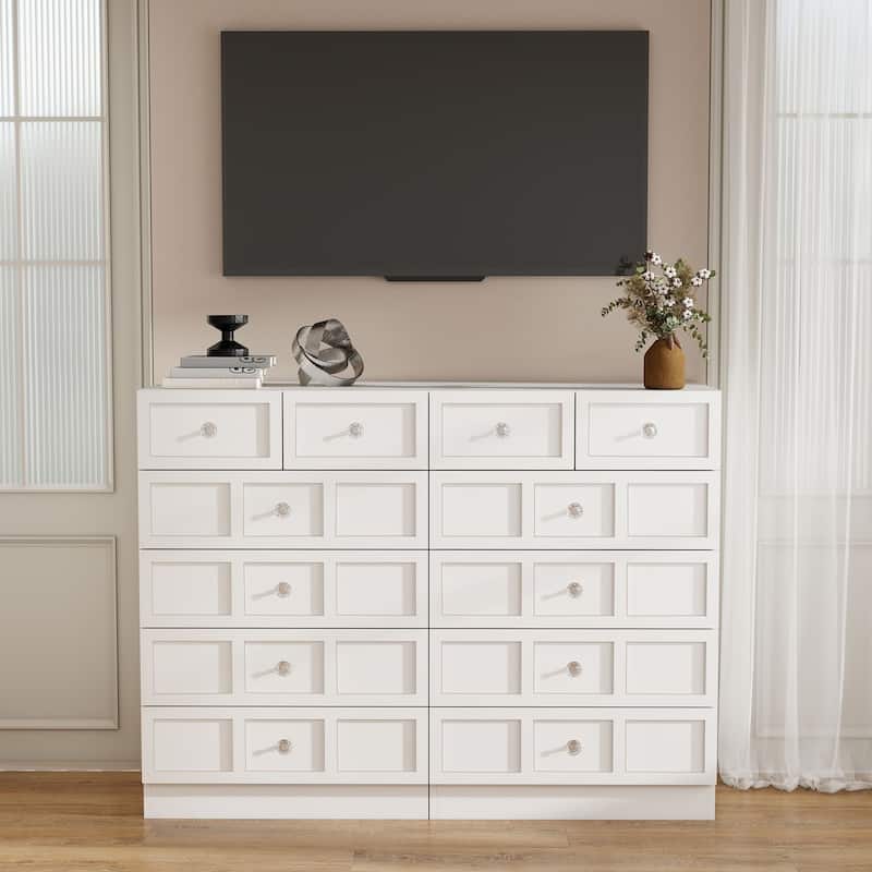 6 Drawer Wood Dresser with Fluted Panel Storage Organizer for Bedroom