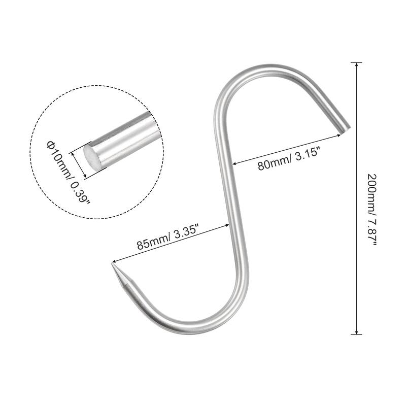 Meat Hooks, Stainless Steel S-Hook, Meat Processing for Chicken 6Pcs - Silver Tone
