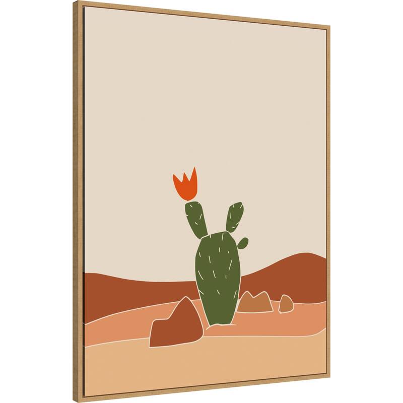 Southwest Cactus Bloom by Little Dean Framed Canvas Wall Art Print - Sylvie Natural