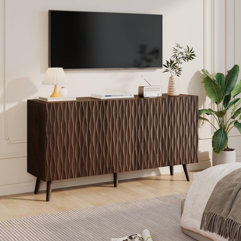 EROMMY 58" Accent Storage Cabinet with Adjustable Shelves, Sideboard Buffet with Doors for Living Room