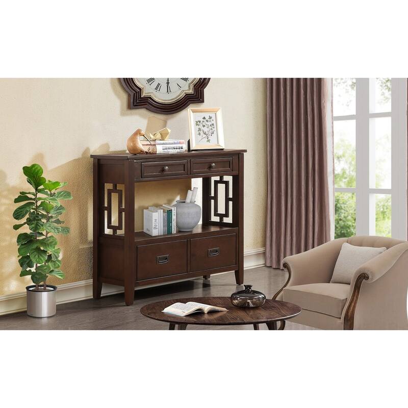 Wood Console Table Entry Sofa Table with 4 Drawers & 1 Storage Shelf for Entryway Living Room Bedroom