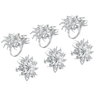 Metal Napkin Rings, 6pcs Crystal Flower Napkin Ring Holder Set, Silver ...