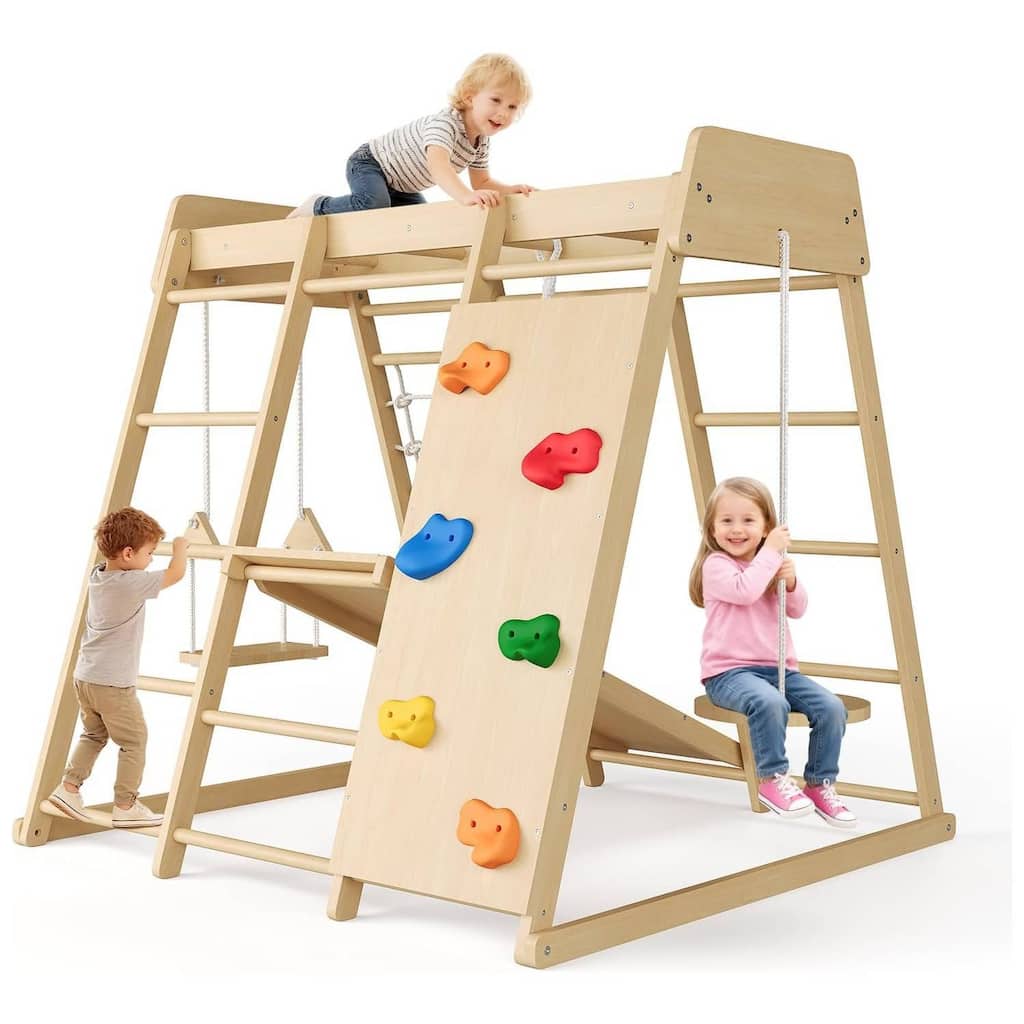 6-in-1 Indoor Playground Jungle Gym Kids Climbing Toys, Climber Playset with Slide