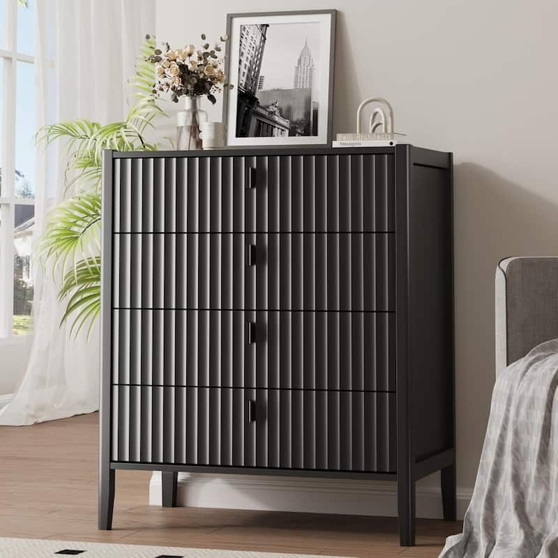 Modern Dresser, Fluted Wood Chest with Deep Drawers for Bedroom, Living Room