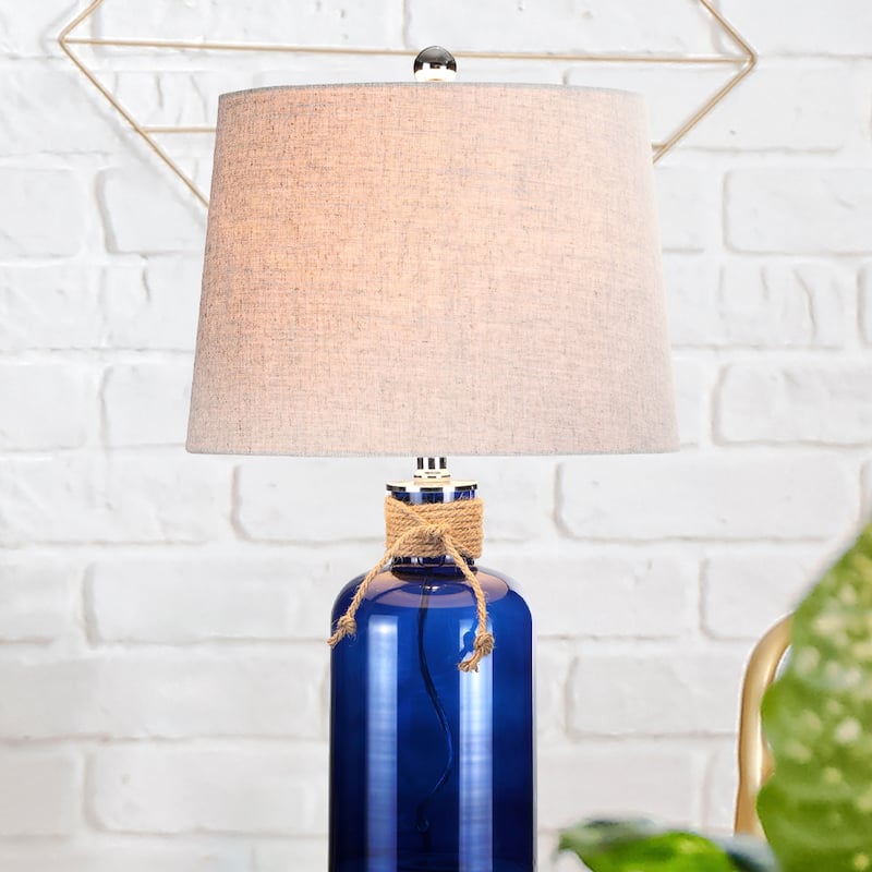 Monkey's 23.5" Glass Bottle LED Table Lamp, Cobalt/Natural by JONATHAN Y