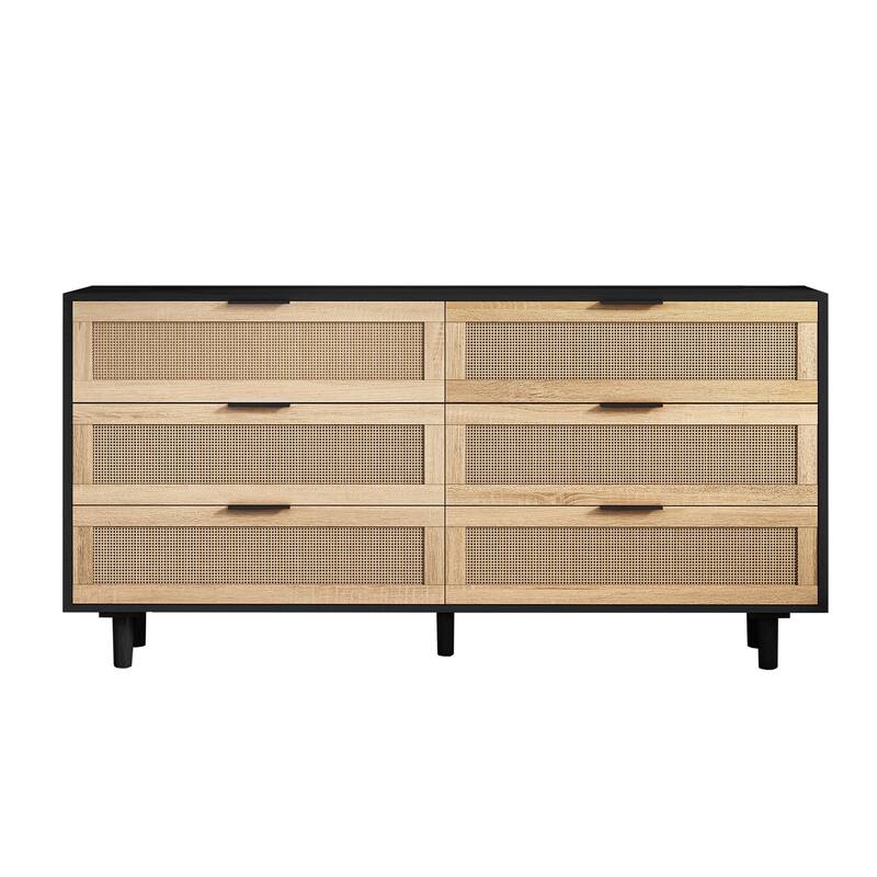 59.06"6-Drawers Rattan Storage Cabinet Rattan Drawer,for Bedroom,Living Room - Black