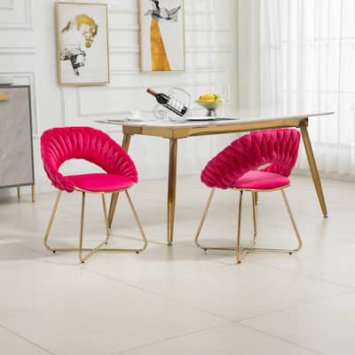 Velvet Accent Chairs Side Chair Vanity Desk Chair ( Set of 2 ), Rose Red