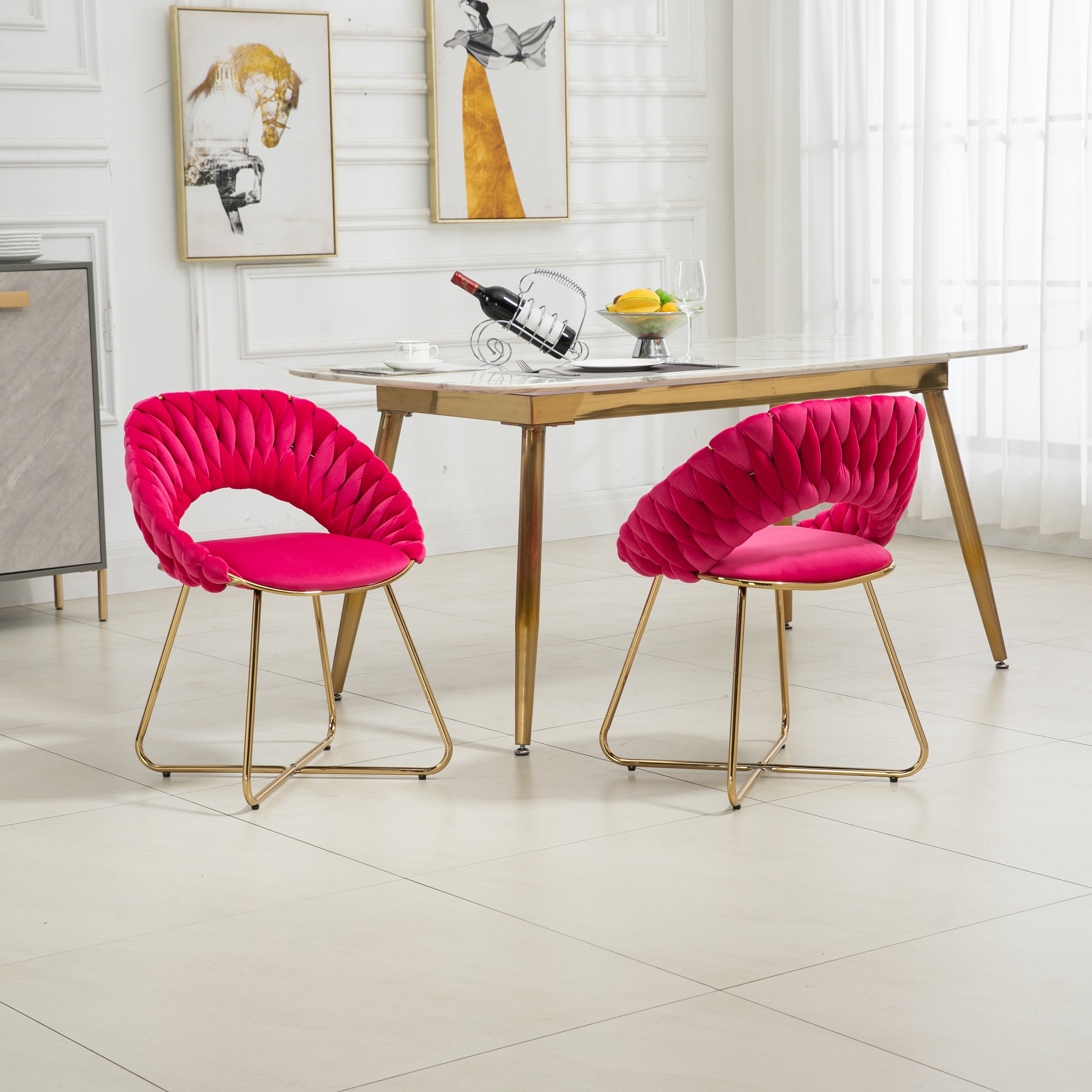 Velvet Dining Chairs with Oval Backrest Side Chair Metal Legs
