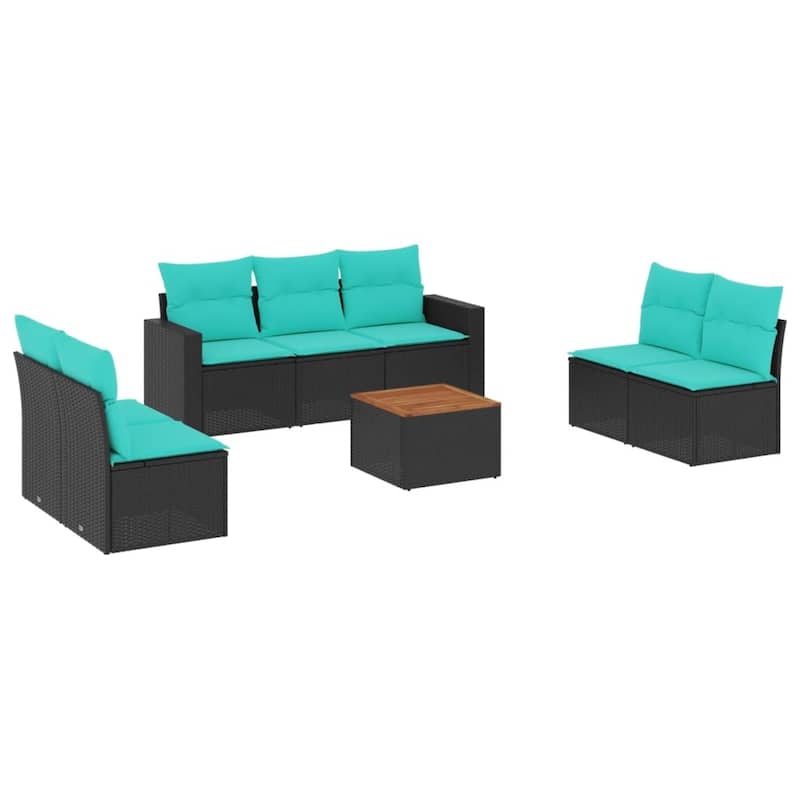 vidaXL 8 Piece Patio Sofa Set with Cushions Black Poly Rattan - 21.7 x 24.4 x 27.2