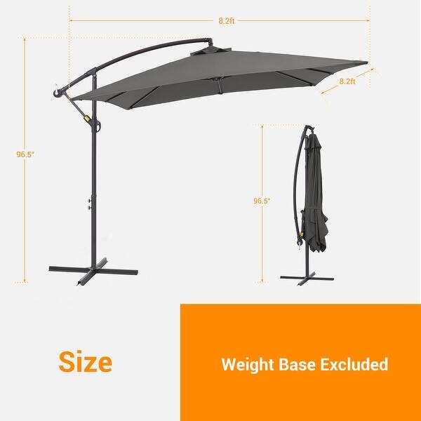 BONOSUKI 8.2x8.2ft Offset Patio Umbrella Hanging Umbrella w/Steel Ribs