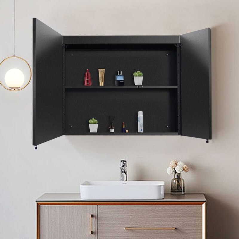 Alvana LED Black Wall mount Medicine Cabinet with Mirror Anti-fog function with 3 colors light