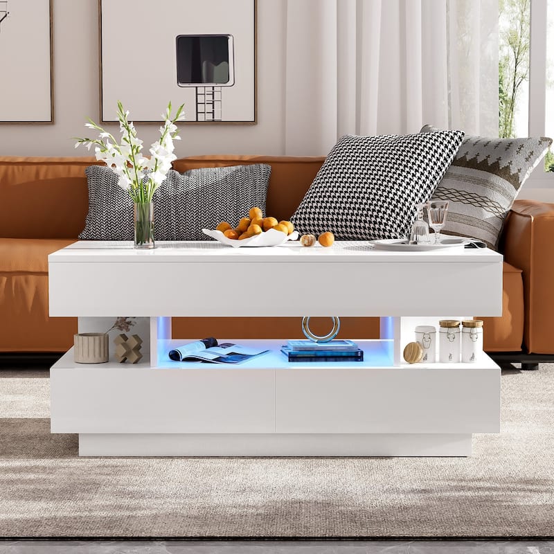 Lift-Top Coffee Table with 2 Drawers, Modern Coffee Table