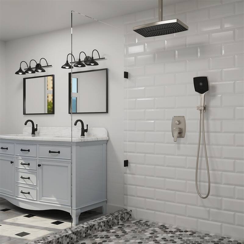 GIVINGTREE Single Handle 3 Spray 14 In.rectangular Ceiling Mounted Shower Faucet With Valve