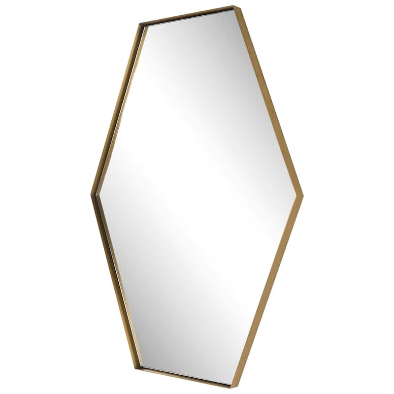 Hexagon Framed Wall Mirror - 34" - Brass Tone