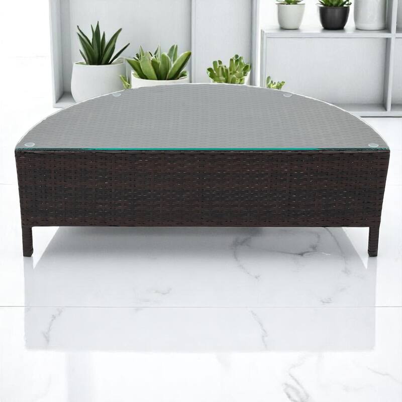 5-Piece PE Rattan Wicker Outdoor Sofa Set with Cushions, Pillows,and Tempered Glass Table-Outdoor Patio Sectional Furniture Set