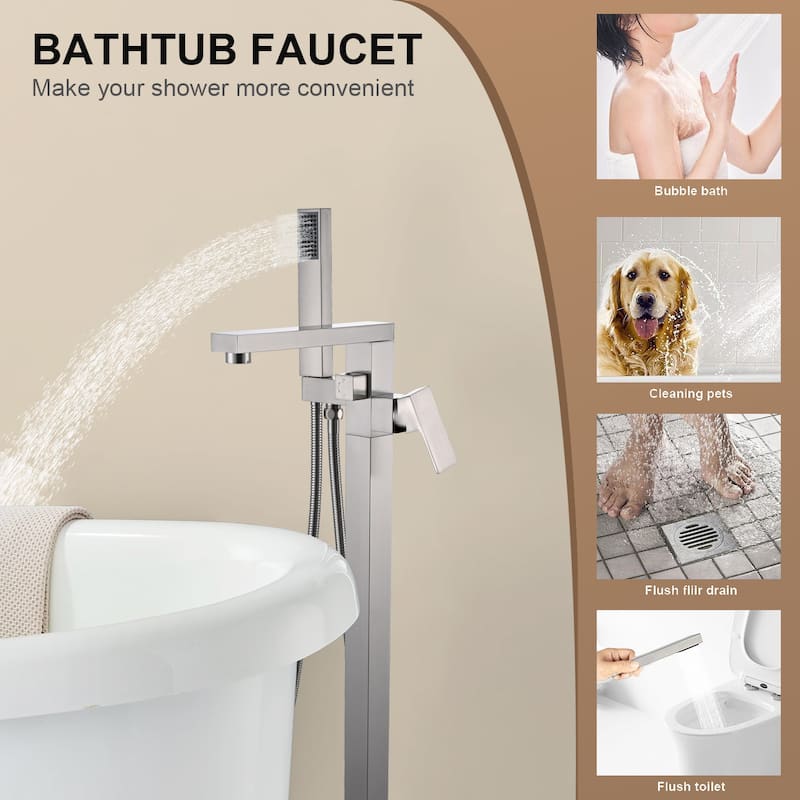 Topcraft Floor Mounted Bathtub Filler with Handheld Showerhead