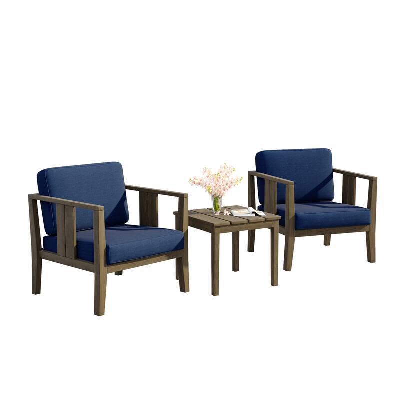 Uixe 3-piece Teak Solid Wood Outdoor Arm Chairs with Side Table Set