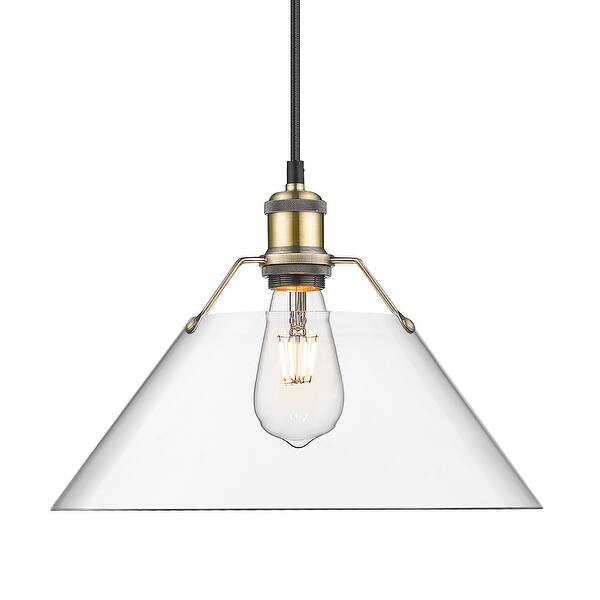 slide 1 of 1, Yep by Golden Lighting Orwell 1-light 14in Pendant in Aged Brass and Clear Glass - Gold