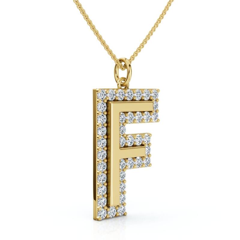 Bliss Diamond F Initial Diamond Pendant 1 1/3Ct TW 1" Tall Gold Women's Necklace Lab Grown - Yellow