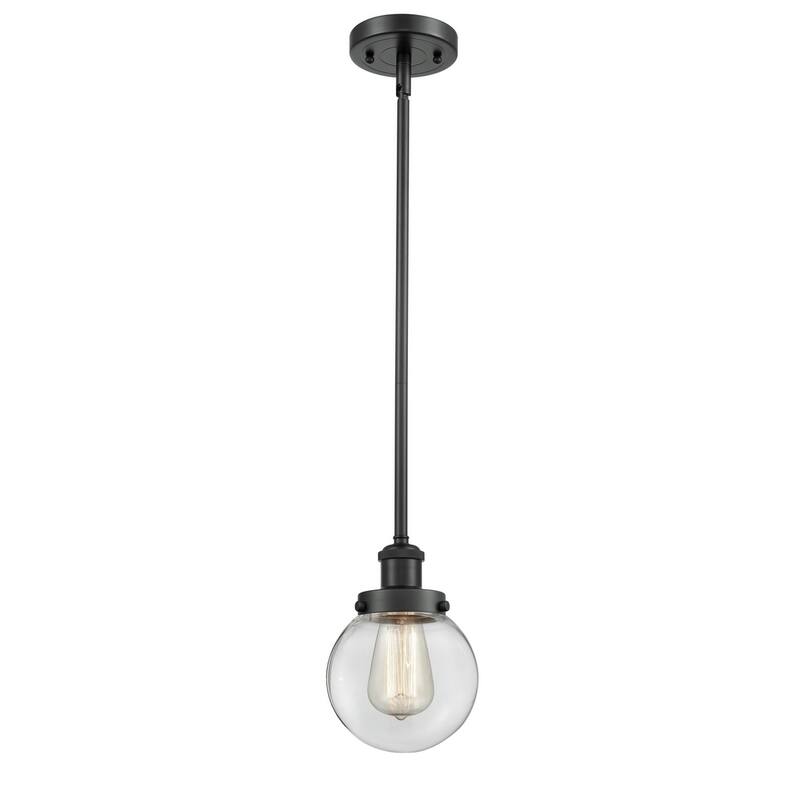 Innovations Lighting Beacon 6" Wide Mini Pendant - Rod Hung - Matte Black / Clear