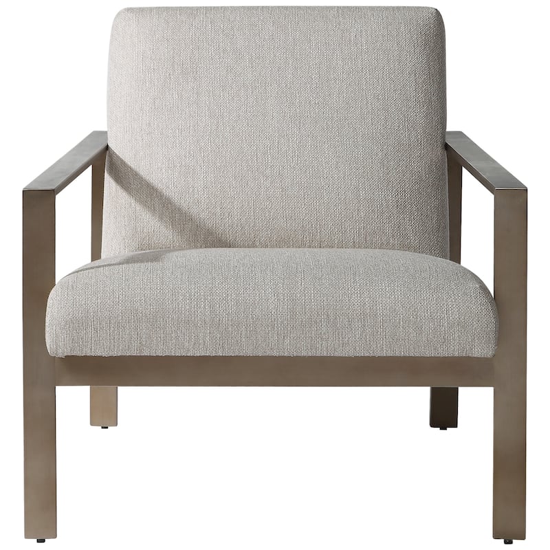 Uttermost Wills 30" Wide Stainless Steel Framed Fabric Upholstered Arm - Warm Oatmeal / Brass