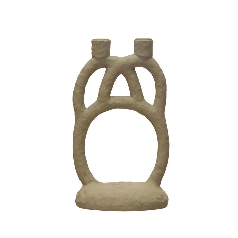 Sculptural Double Taper Candle Holder - 6.9"L x 4.9"W x 11.4"H - Cream - 6.9"L x 4.9"W x 11.4"H