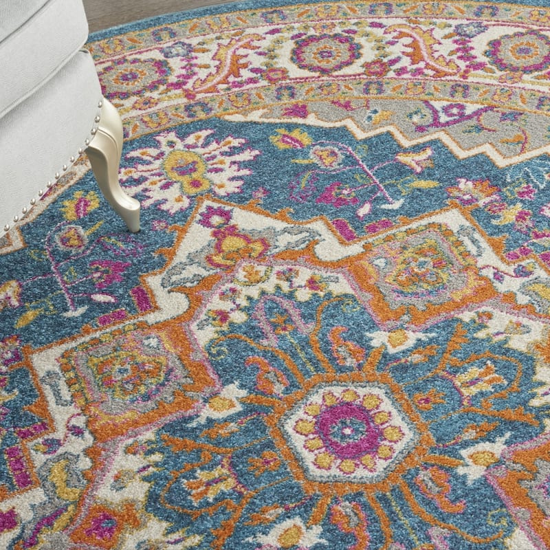 Ranij Power Loomed Geometric Floral Area Rug By HomeRoots - 8' Round