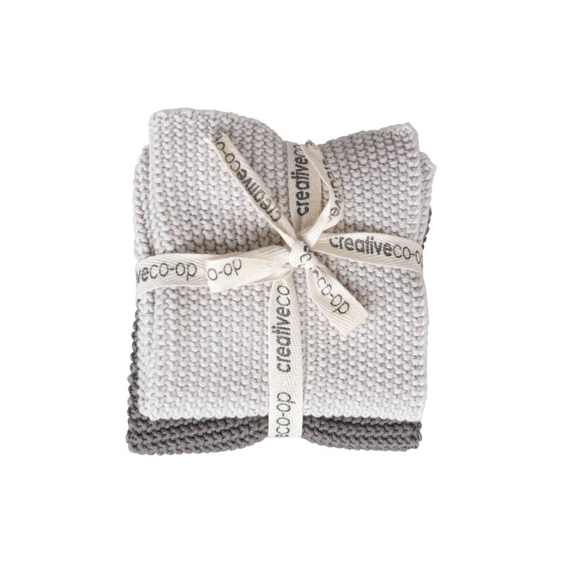 Square Cotton Knit Dish Cloths - 10.5"L x 10.5"W x 0.3"H - Multicolor - Set of 2 - 10.5"L x 10.5"W x 0.3"H