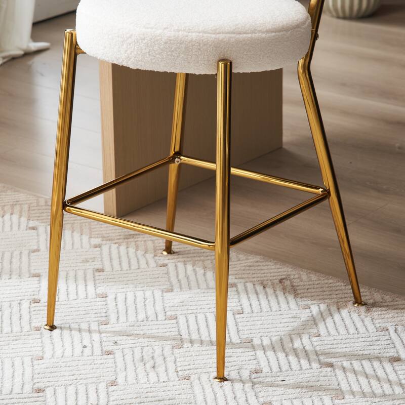 Fabric Upholstered Bar Stools Set of 2, Counter Height Bar Stools with Back, Kitchen Island Chairs with Metal Legs