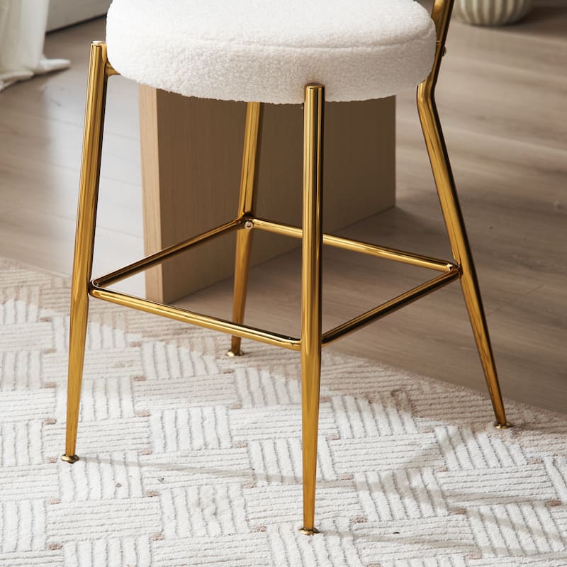 Set of 2 Modern Teddy Fabric Upholstered Bar Stools, Metal Base High Stool Suitable for Kitchen, Dining and Living Room