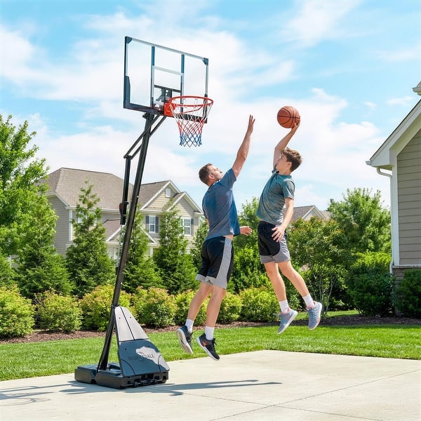 slide 2 of 9, Soozier Basketball Hoop Outdoor Portable, 8-10ft Adjustable Basketball Goal Black